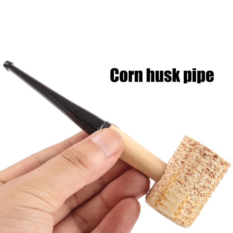 Natural Corn Husk Pipe - Traditional Men'S Straight-Style Curved-Style Tobacco Pipe - Corn Husk Filter - Men'S Smoking Accessory