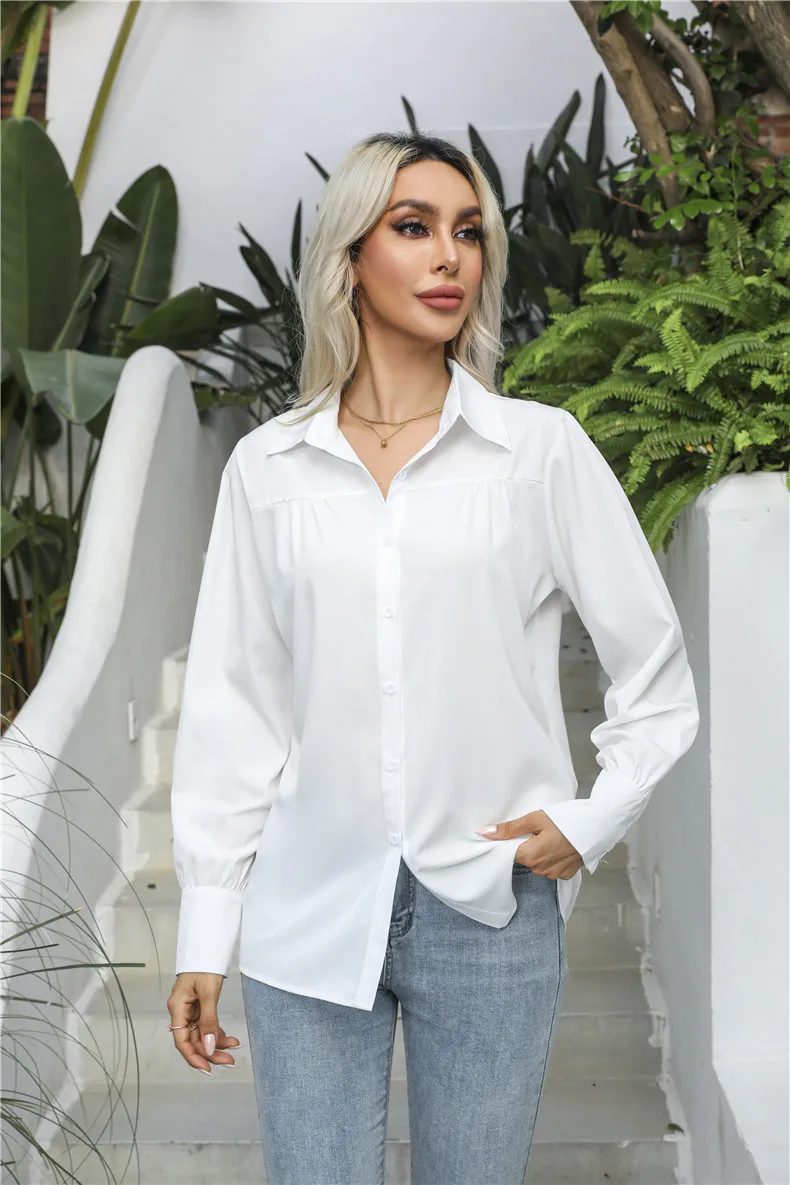 Women Elegant Solid Blouse Spring Summer Casual Long Sleeve V Neck Loose Shirt Office Lady Tunics Tops Fashion Shirts Blusa 2024