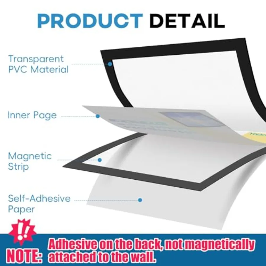 4 Pack Magnetic Sign Holder 8.5 x 11, Self-Adhesive Magnetic Wall Mount Sign Holder, Magnetic Document Holder for Wall Window O