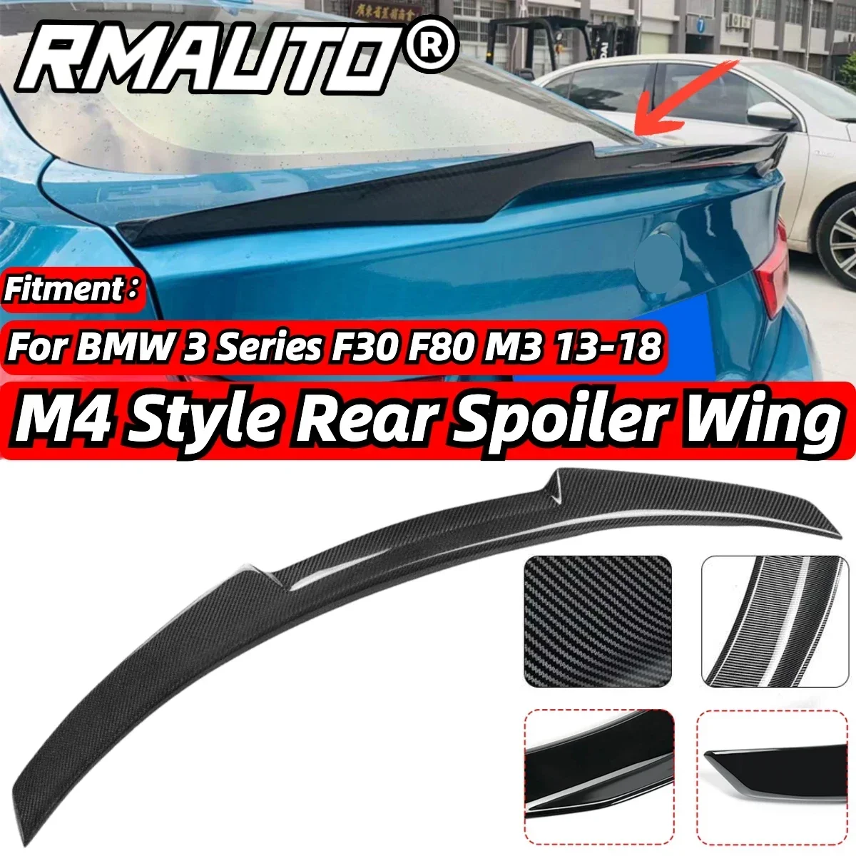 

F30 Spoiler Real Carbon Fiber M4 Style Rear Truck Spoiler Wing For BMW F30 F80 2013-2018 Wing Spoiler Car Accessories Body Kit