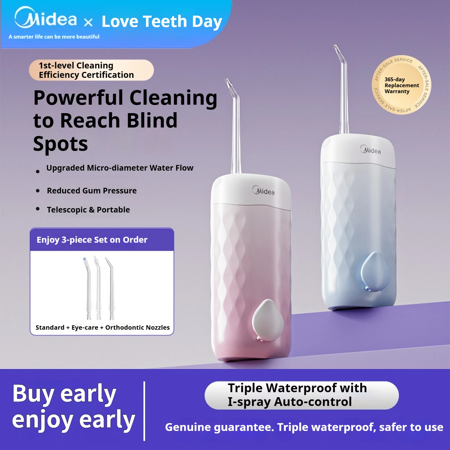 

Ирригатор для полости рта Midea Water Flosser, выдвижной для ортодонтического использования, электрический зубной нить для домашней чистки зубов