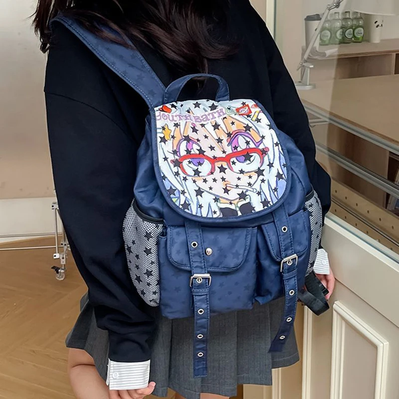 Richme Y2K Women Backpacks 2025 Aesthetic Anime Star Shaped Print Mochilas Para Mujer New Design Students Commute Bag Female