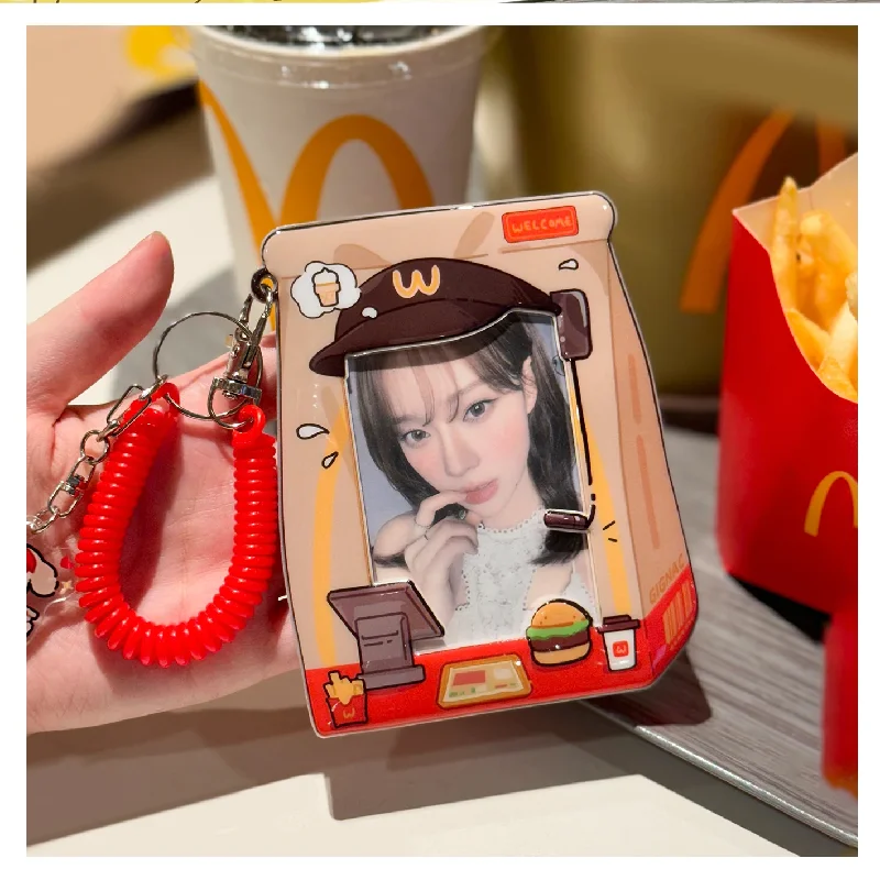 Kawaii Hamburg 3 inch Kpop Photocard Holder Corn sandwich Photo Card Holder Bag Pendant School Stationery