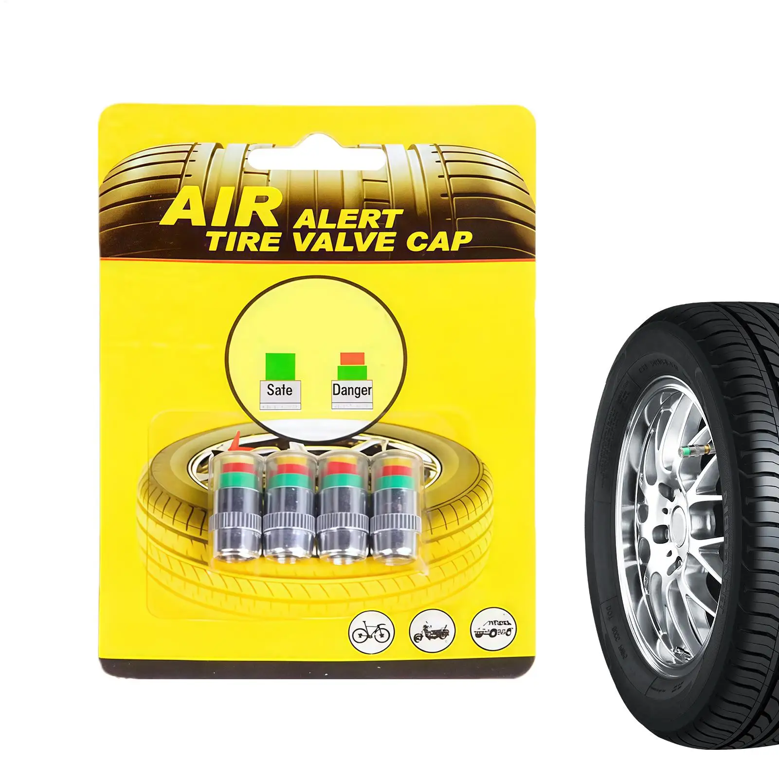 

Tire Pressure Caps 4 Pieces Sensor Alert Pressure Monitor Stem Covers For Long-Distance Travel Motorcycle Truck SUV Daily