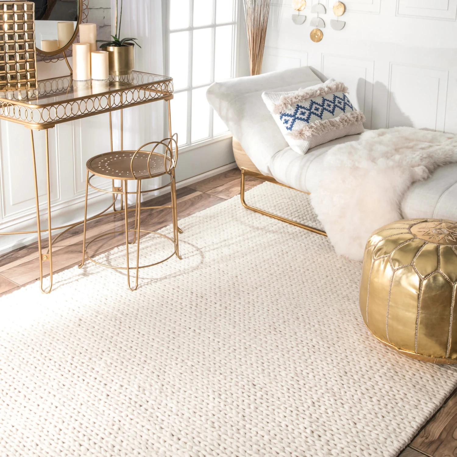Hand Woven Wool Living Room Large Area Carpets Solid Color Bedroom Minimalist Carpet Soft Bedside Floor Mat Decorative Rug