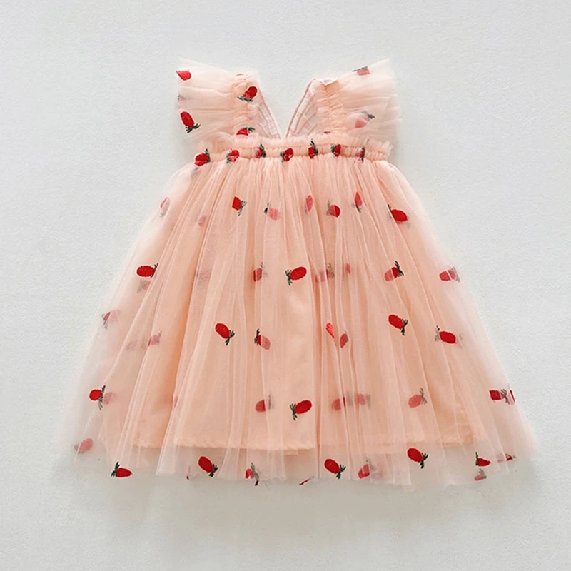 2024 New Summer Dress for Baby Girl Butterfly Tulle Tutu Princess Dress Kids Birthday Party Strap Dress for 1-5Y Toddler Clothes