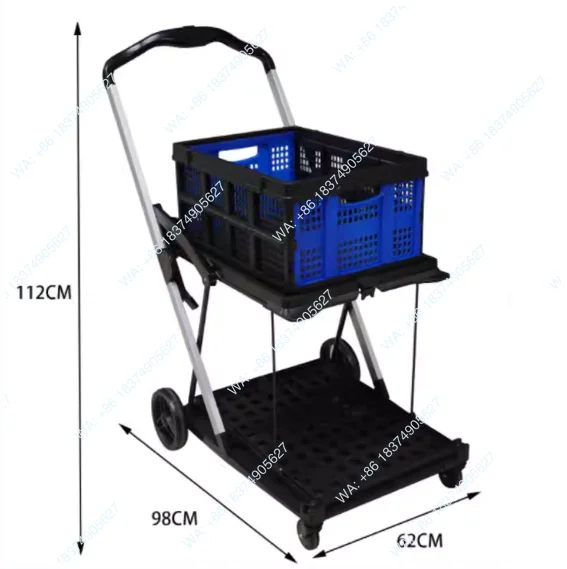 1pcs For Car Multi Use Functional Collapsible Shopping Cars 2-Tier Collapsible Shopping Car with Baskets Carritor