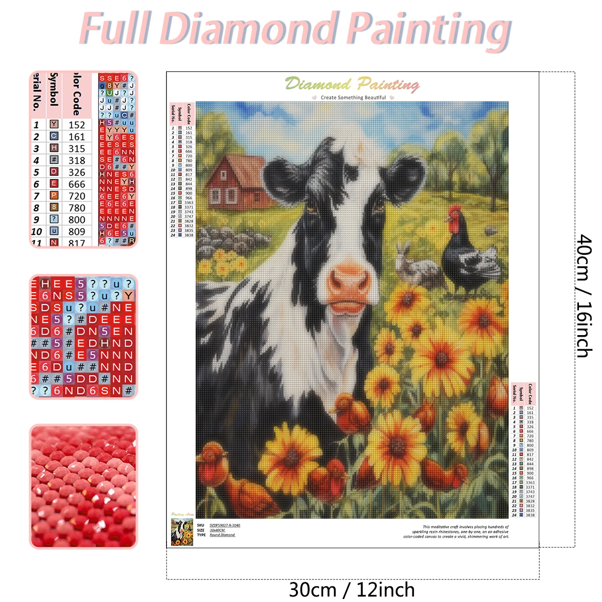 RUOPOTY Diamond Painting Animal Cattle Diy Craft Kit Rhinestone Handmade Home Decoration