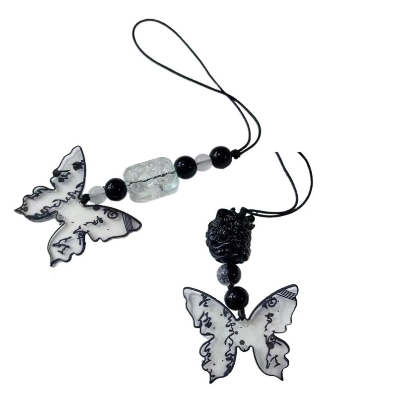 634C Ancient Han Costume Pendants Trendy Butterfly Phone Lanyard Adorable Butterflys Pendants for Phone Bag Keychain Camera