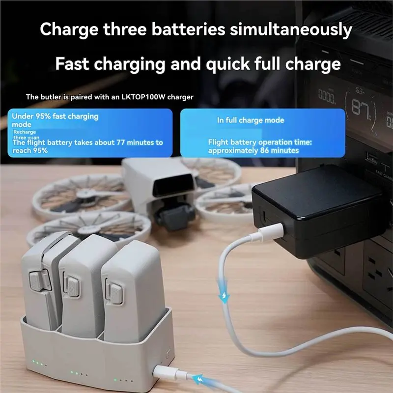A37T-65W Battery Charge Manager For DJI Flip Drone 3-Channel Parallel Charging Hub Fast 3-Bay Smart Battery Accessory