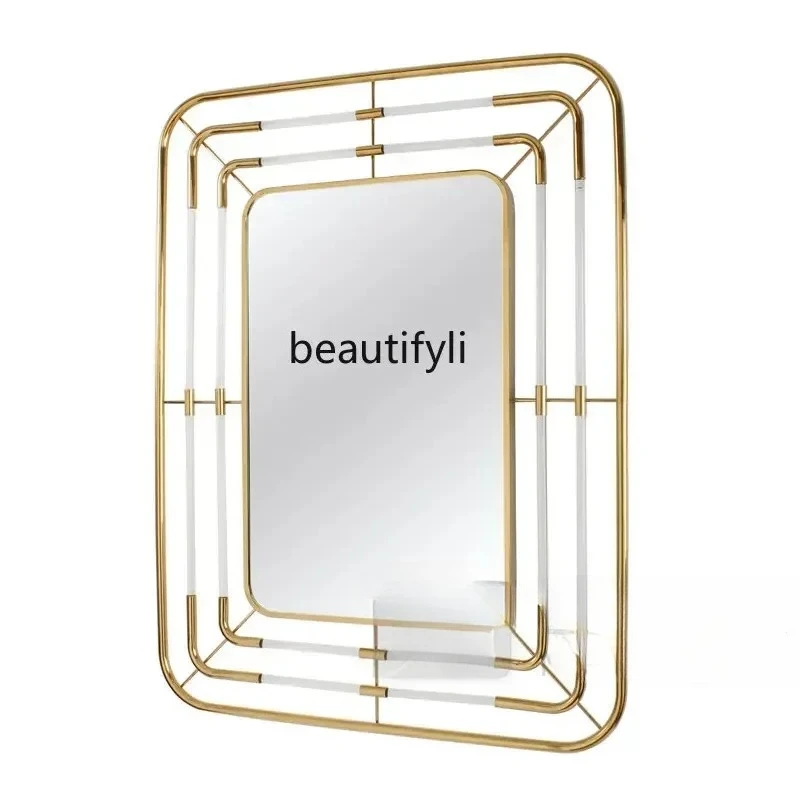 

09 vanity mirror, bathroom mirror postmodern, stainless steel, porch decorative hanging mirror