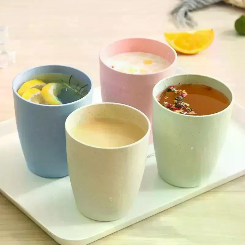 12PCS Wheat Straw Cup Plastic Mouthwash Water Cup Brushing Cup Potable Drinking Travel Cup For Kids Adults