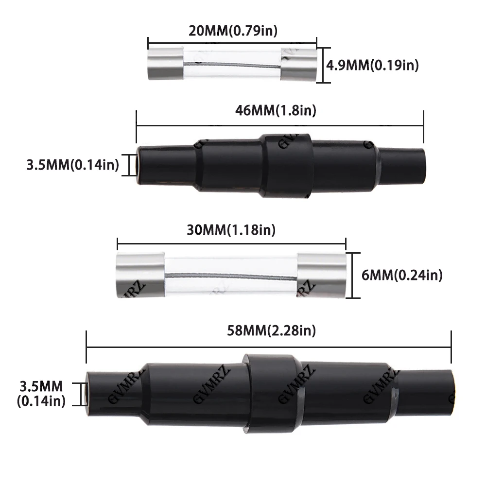 5PCS 6X30MM 5X20MM Glass Tube Fuse Holder  Male Female,Spring,Crimping Terminal Safety Socket,Quick Blow Plastic Shell