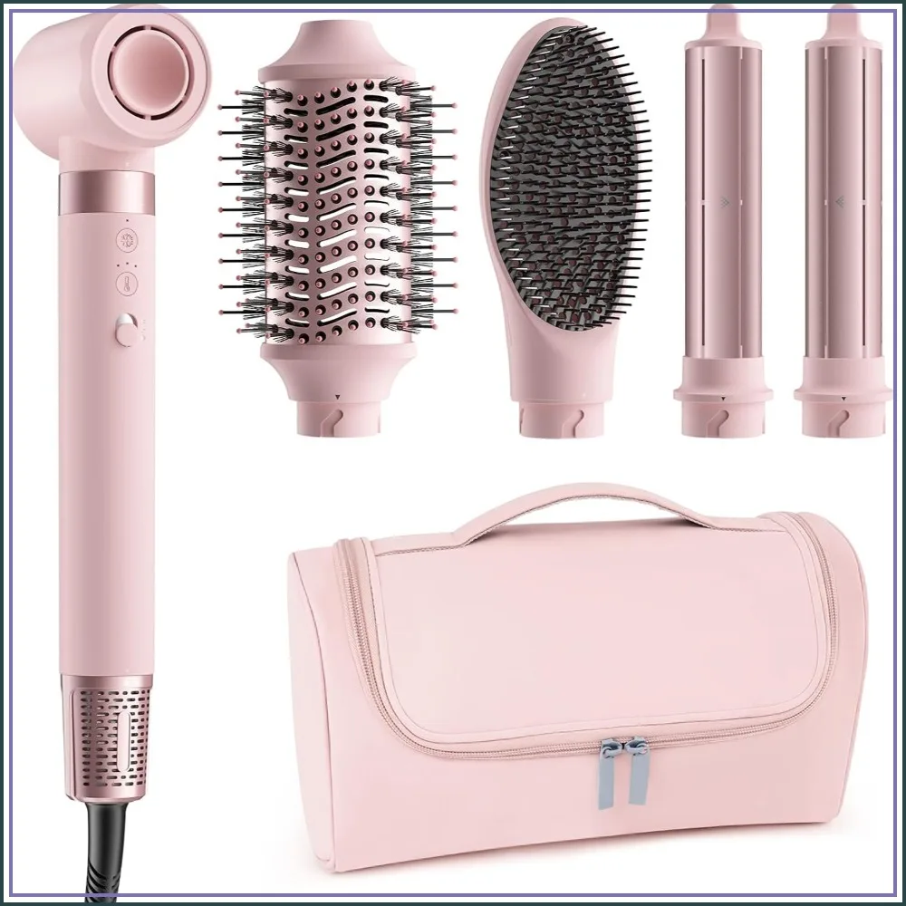 5-in-1 Hot Air Styler: Fast Drying, Auto Curlers, Frizz-Free, No Heat Damage, Travel Bag, Gift for Women