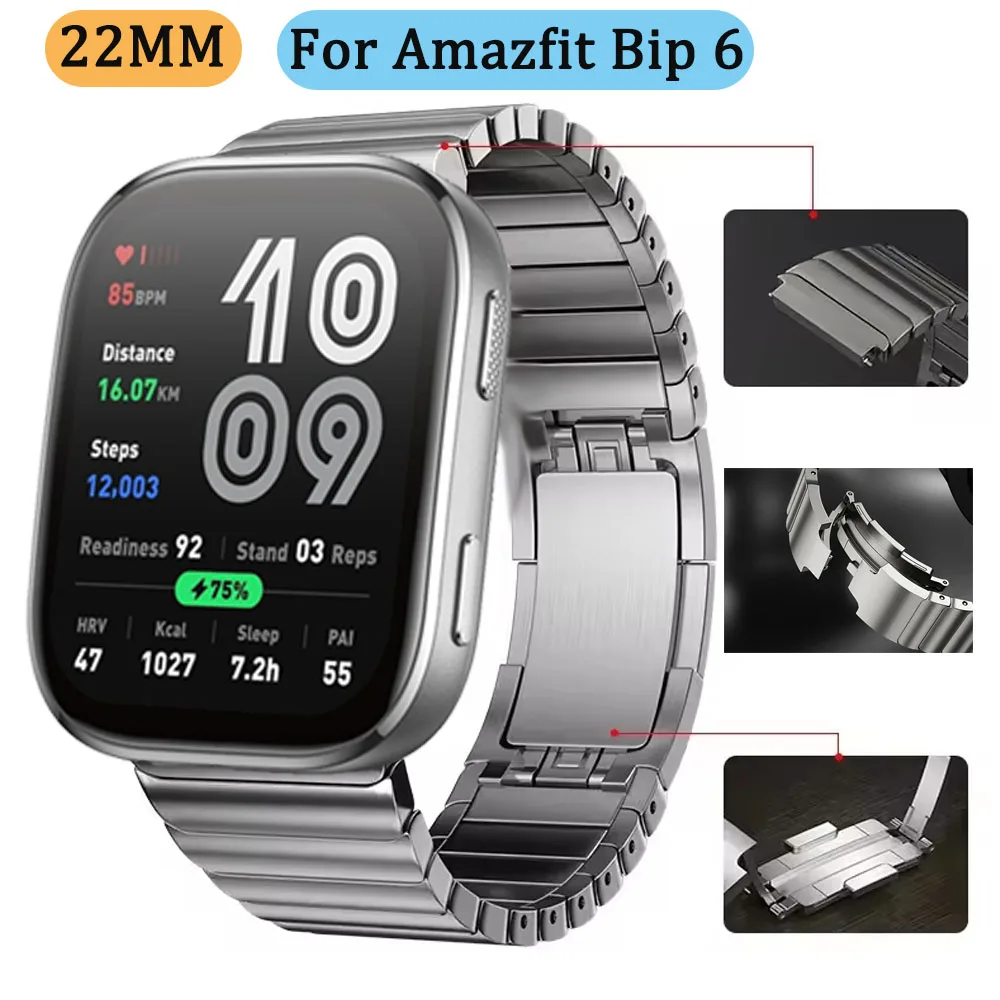 22mm Stainless Steel Band For Amazfit Bip 6 5 5 Unity/GTR 2 3 4 Metal Strap For Amazfit Stratos/Balance/Cheetah Round Watchband