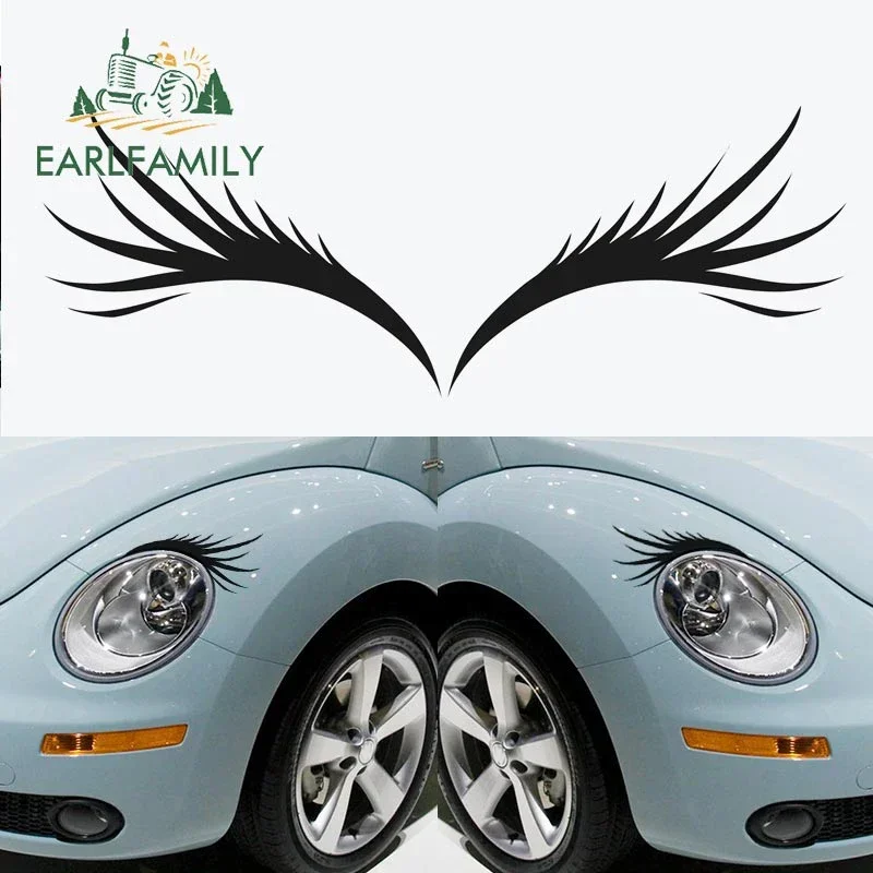 EARLFAMILY 13cm x 9.5cm Auto Eyelash Graphics Car Sticker Funny Car lights Decals Waterproof  Vinyl Car Wrap 3D Decoration