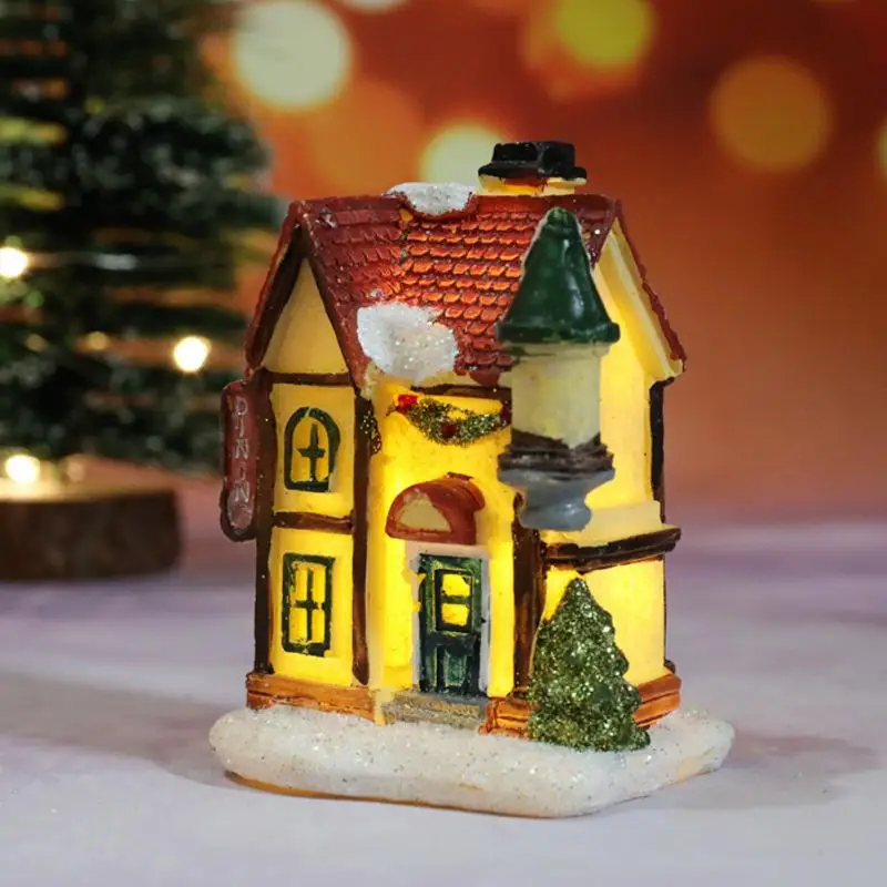Christmas Led Light House Christmas Decorations Micro Landscape Resin Small House Ornaments Xmas Glow Decor 2024 New Year Gifts