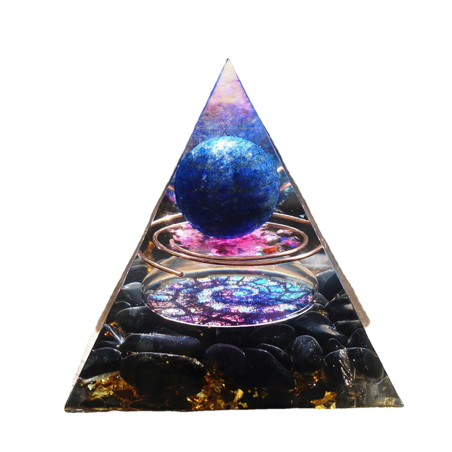 

Healing Reiki Natural Crushed Stone Crystal Pyramid Ornaments Crystal Ball Oganite Pyramid Craft Meditation Tools Car Decor