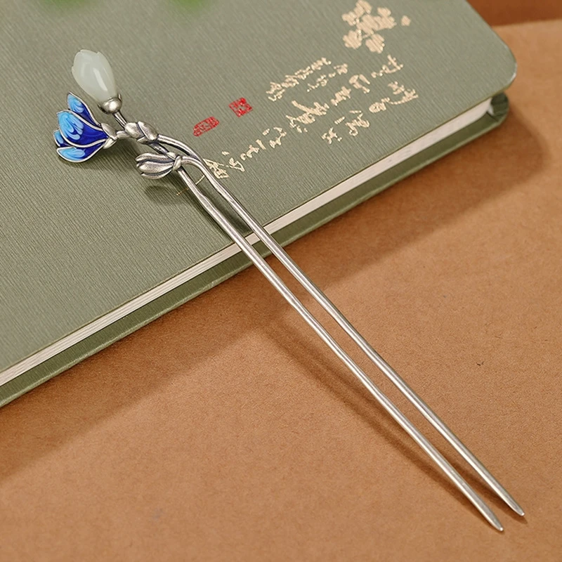 s925-sterling-silver-hair-accessory-for-women-natural-hotan-jade-enamel-orchid-hairpin-new-fashion-ethnic-stylejewelry