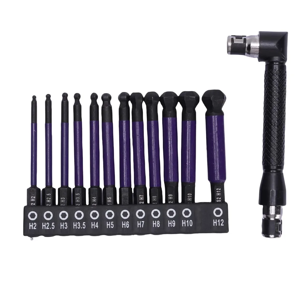 12pcs 1/4 Inch Hex Shank Ball End Hex Bit Set S2 Alloy Steel Magnetic Tip Hex Screwdriver Bit Set 75mm Length