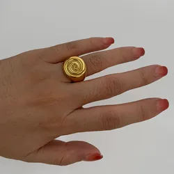 Peri'sbox Minimalist Classic 18K Gold Plated Spiral Thread Chunky Rings for Women Tarnish Free Stainless Steel Fashion Accessory