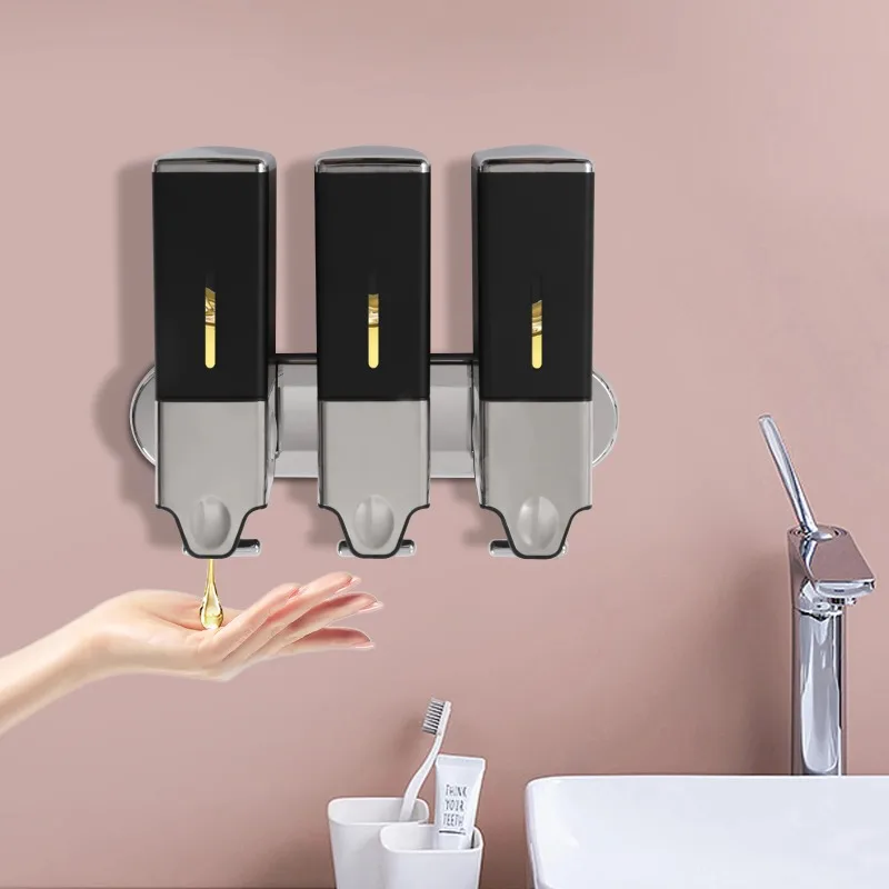 Triple Wall Mount Soap Dispenser 1500ml Lockable ABS Shampoo Body Wash Dispenser for Bathroom Kitchen