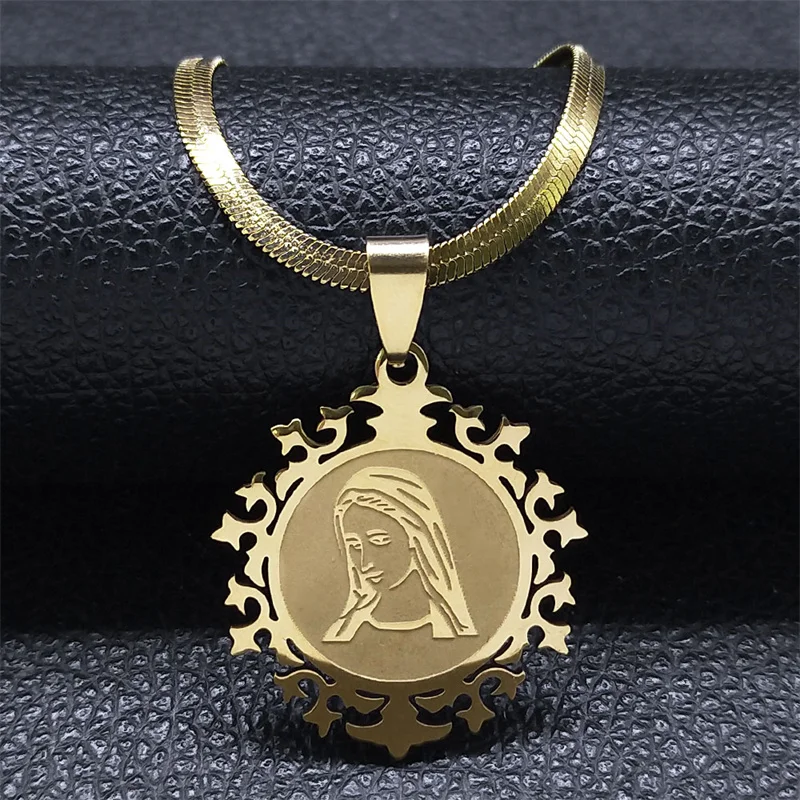 Religious Virgin Mary Prayer Necklaces for Women Men Stainless Steel Gold Color Christianity Medal Necklaces Jewelry N6263S02