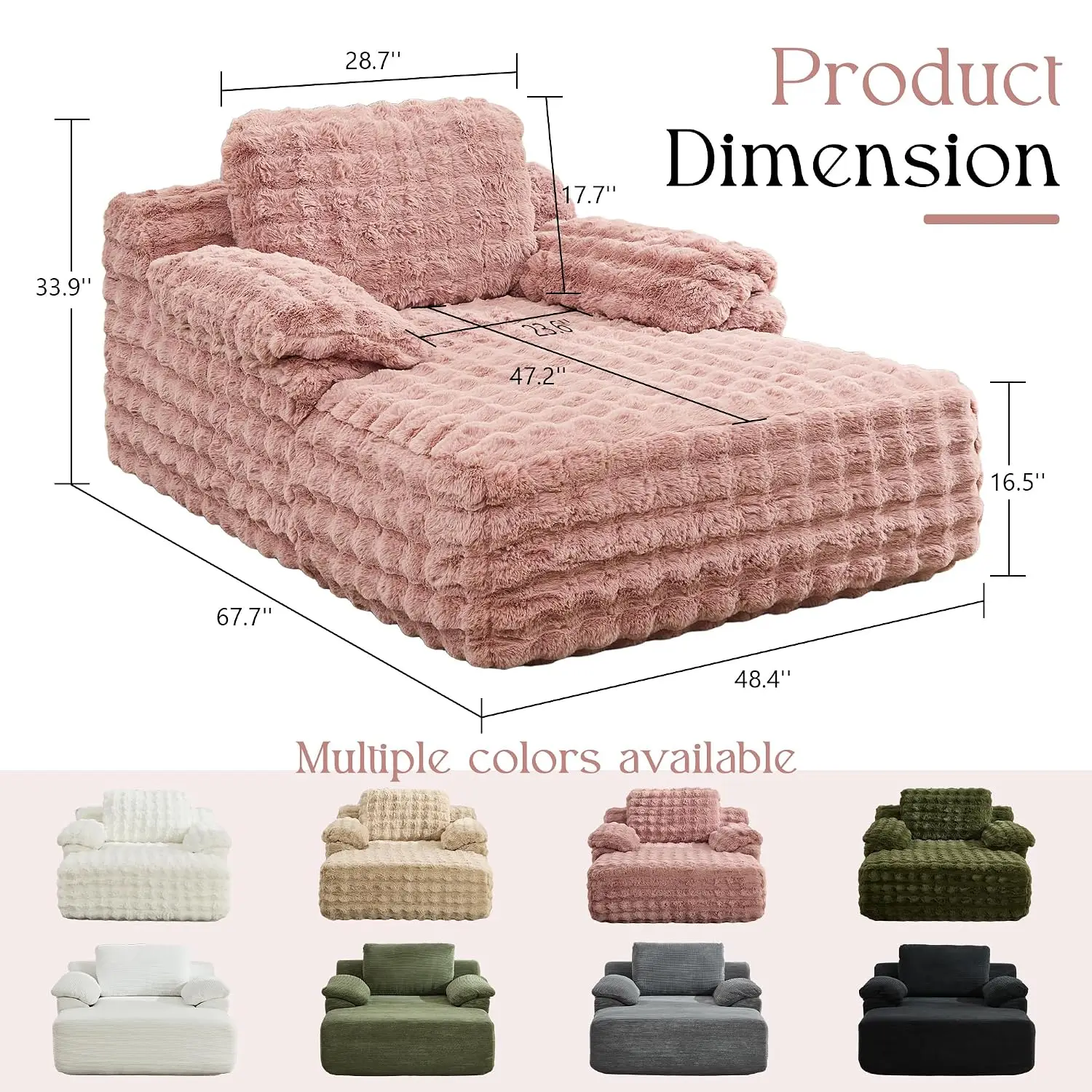 Chaise Lounge Chair Indoor, Oversized Plush Upholstered Boneless Sofa Bed, Comfy Cloud Deep Seat Sleeper Couch with, Custom