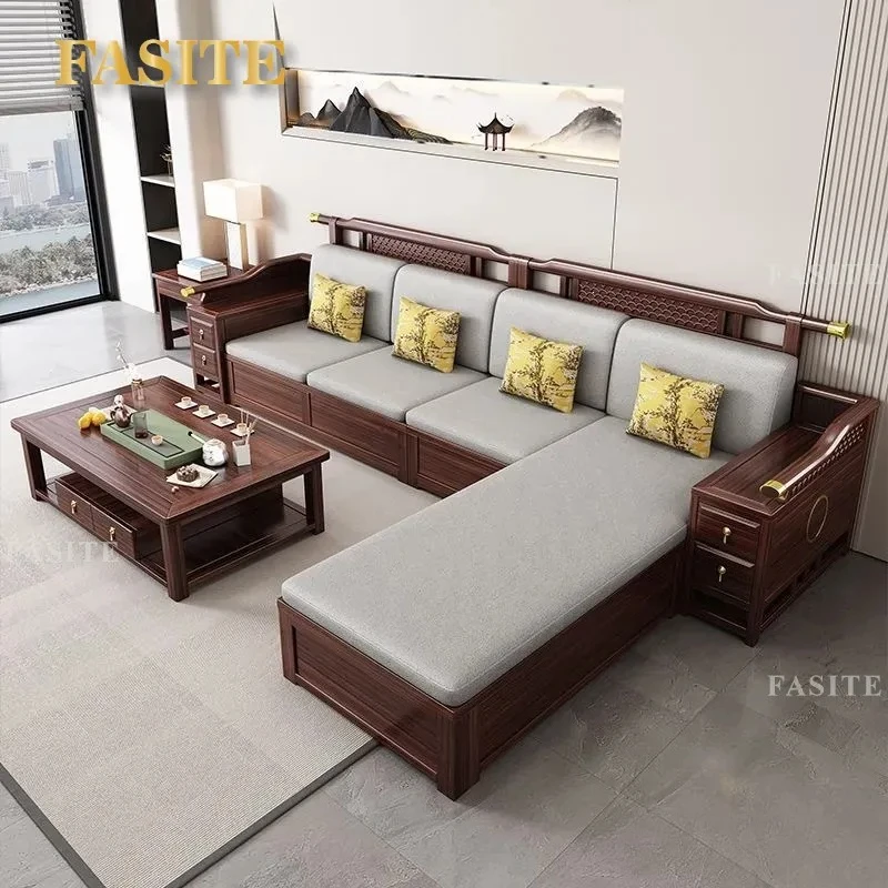 For New Chinese Style Ebony Solid Wood Sofa Modern Living Room Home Winter Summer Corner Sectional Furniture Size Combination