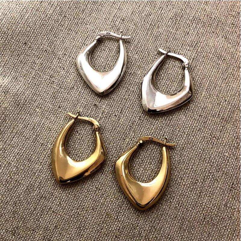 Huitan Geometric Metal Hoop Earrings for Women Gold Color/Silver Color Fashion Lady's Ear Earrings Daily Wear Versatile Jewelry