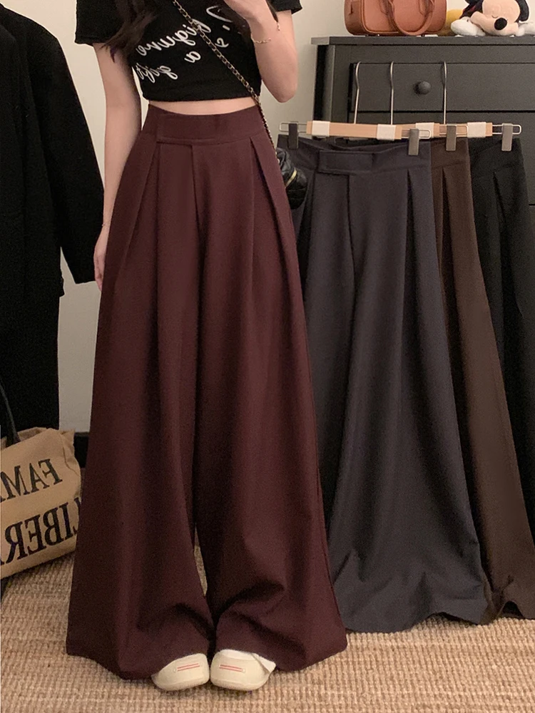 High Waist Wide Leg Pants Women's Loose Fitting Trousers 2026 New Style Magic Tape Floor Length Pleated Slimming Lazy Style