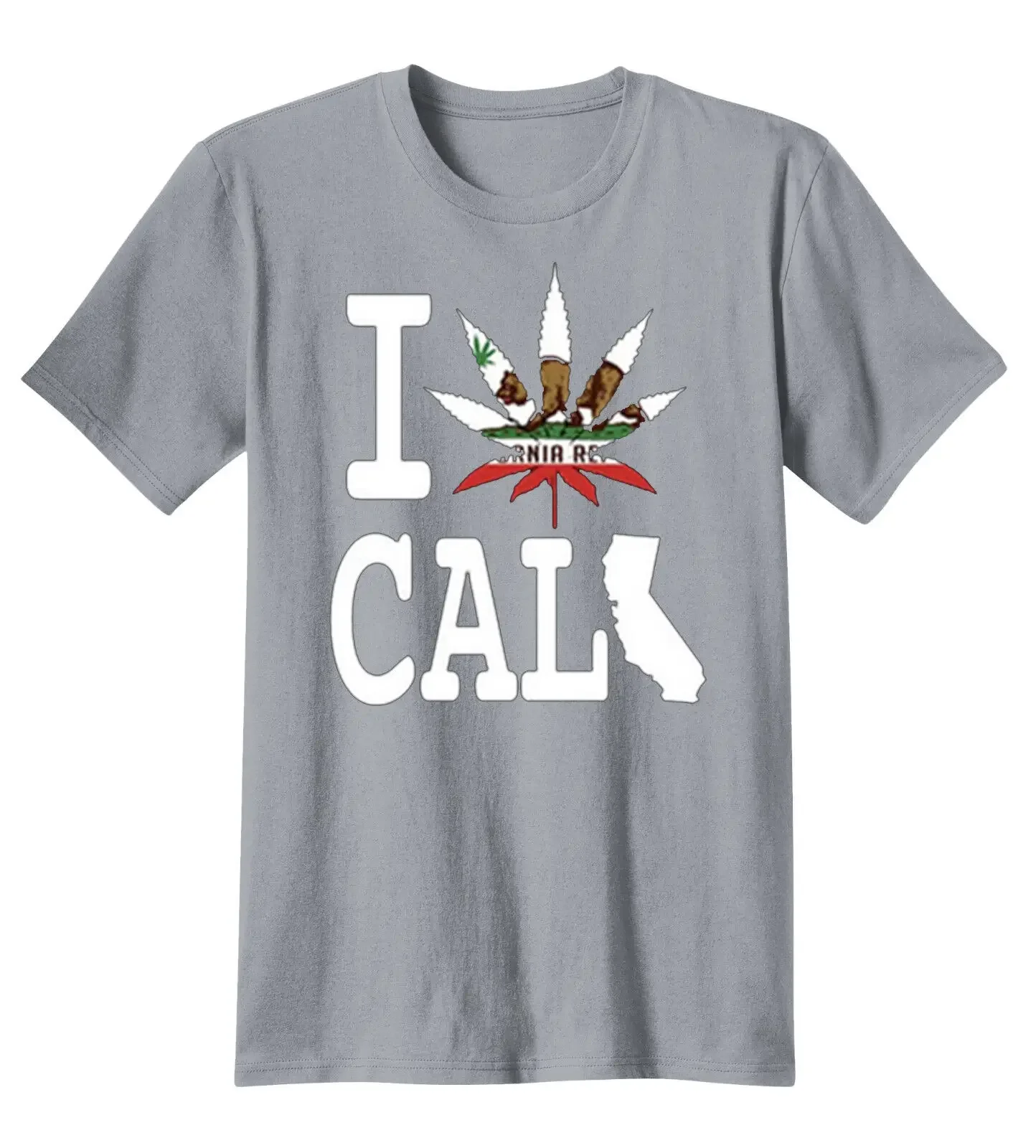 I Love Cali Heart Pot Leaf Weed Funny California Republic Bear Flag T Shirt 100% Cotton Short Sleeve O-Neck Casual Mens T-shirt