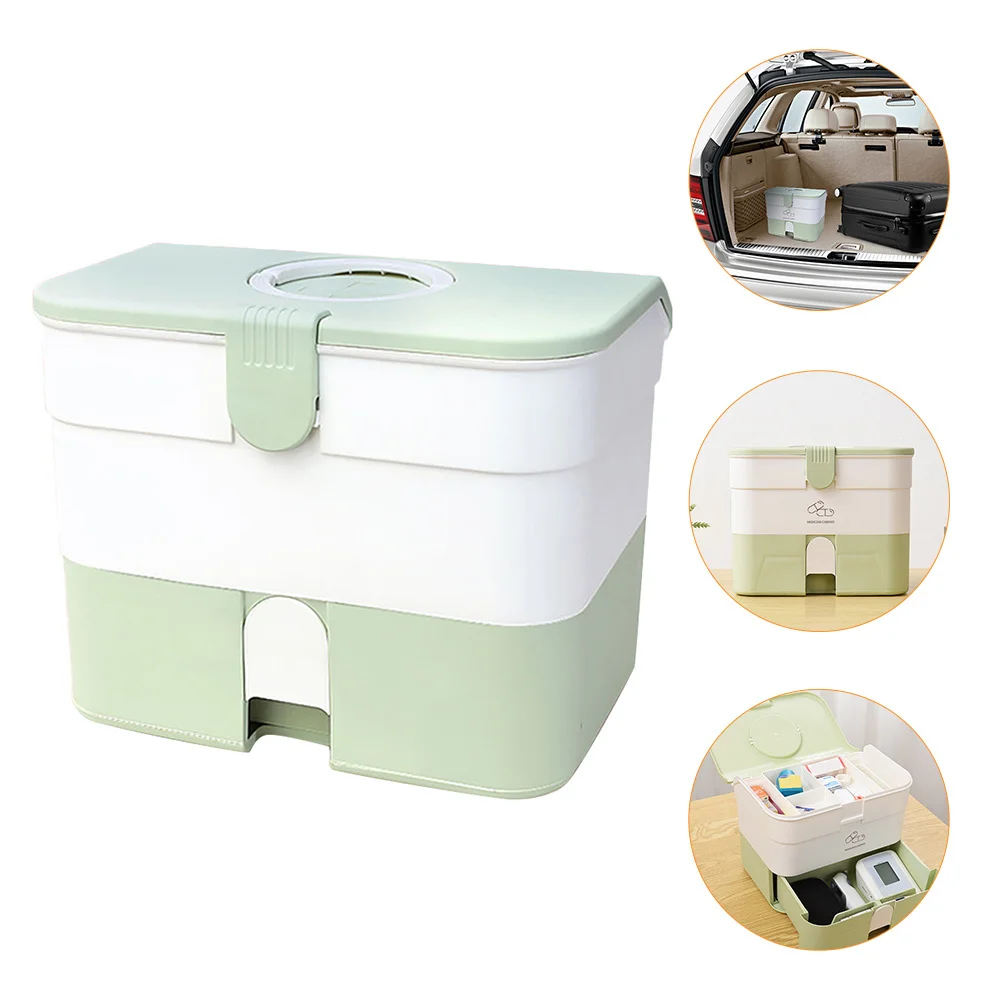 صندوق مساعد كبير من نوع الدرج متعدد الطبقات منظم أدوية محمول للمنزل والمكتب والسفر حقيبة تخزين طبية #5