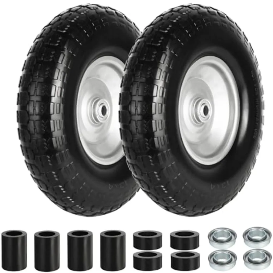 

4.00-6 Wheelbarrow Tire 13 Inch 5/8" Bearings Universal Solid Tires with Extra 3/4" Bearings for Garden Carts Hand Truck Anti-S