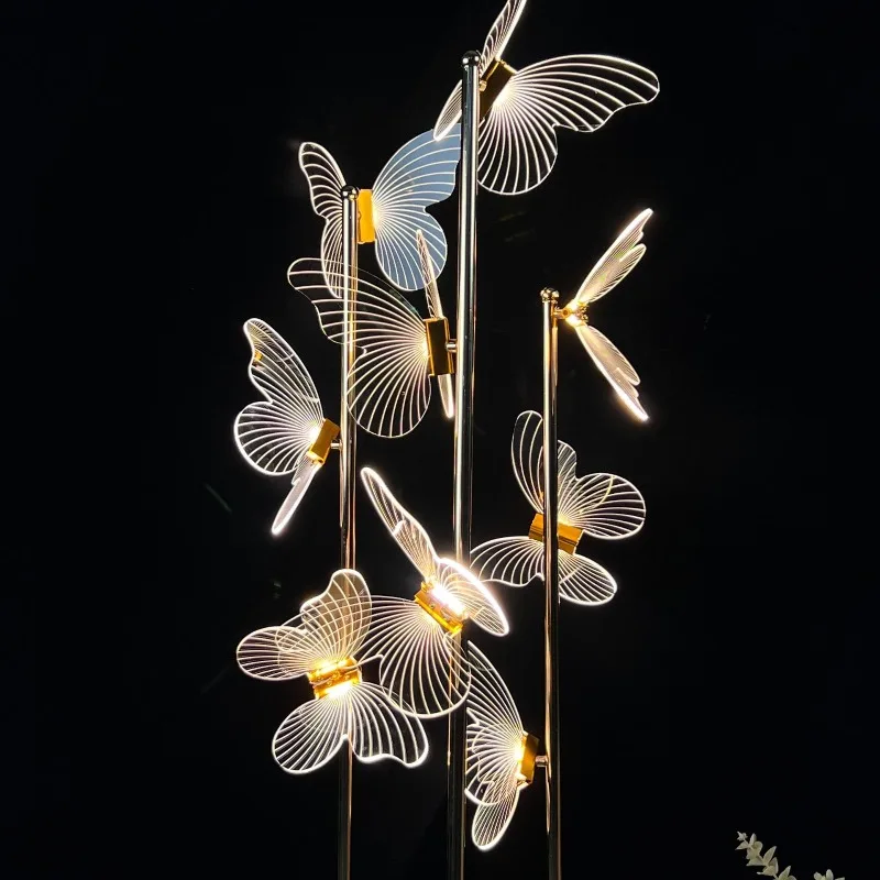 

New wedding props gold electroplated luminous butterfly street light screen welcome area background window decoration creativity