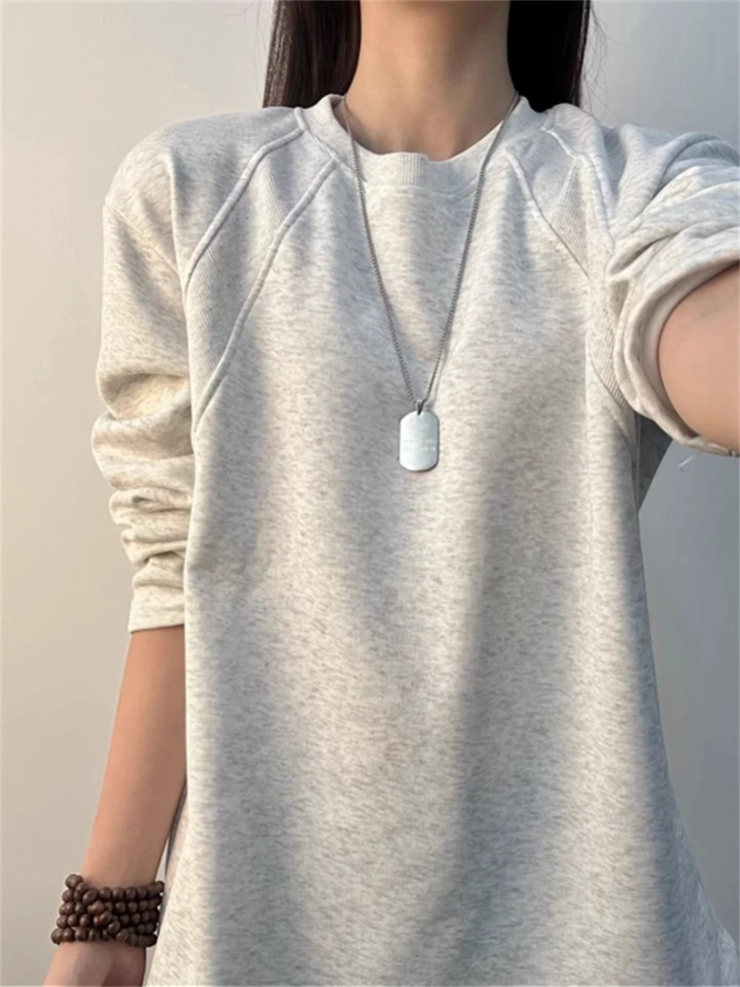 Men's round Ne Fce Lined Thiened Sweatirt oulder Length Long Sve T-irt Casual Comfortable American Sle Autu...