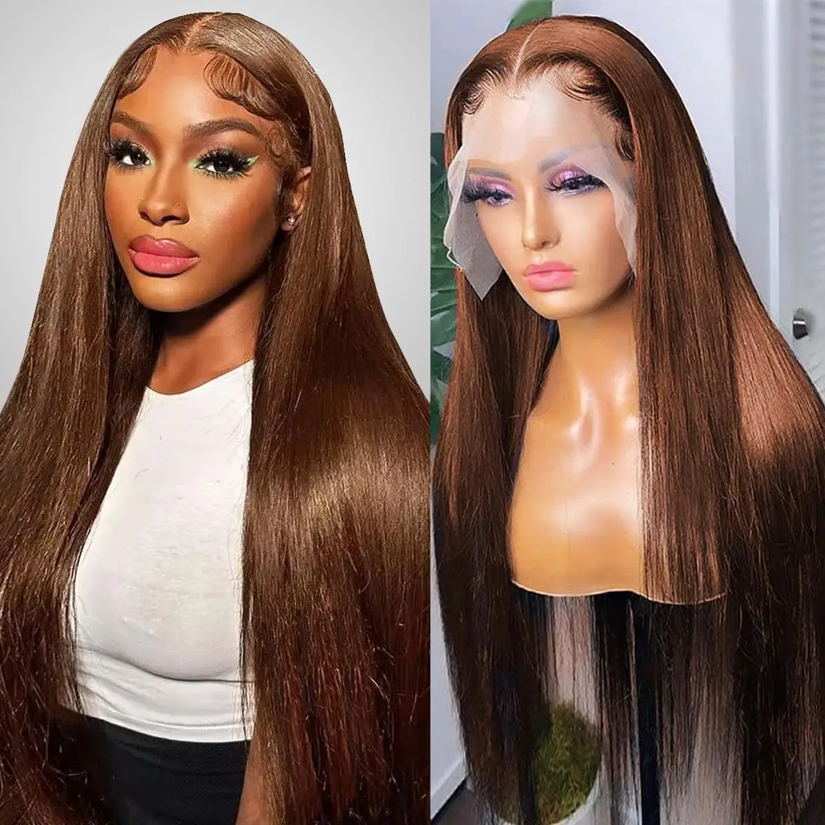 

Chocolate Brown 13x4 Lace Front Straight Human Hair Wig Lace Frontal Wig 13x6 Brazilian 32 40 inches Wigs For Women Pre Plucked