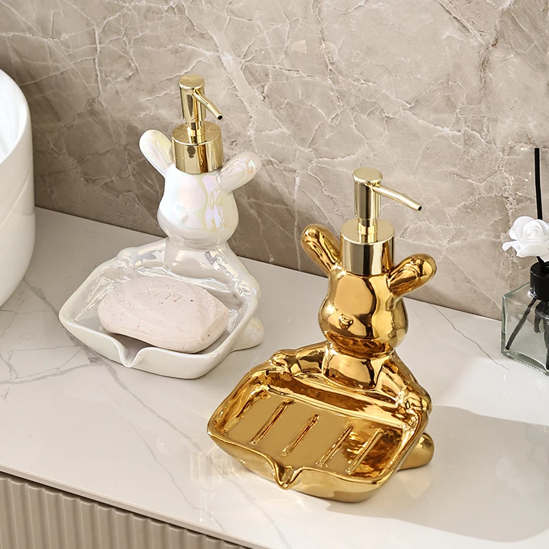 

Northern Europe Liquid For Blank Lotion Bottle Soap Box Dual-use Ceramic Rabbit Shape Home Dispenser Hotel Bathroom Supplies 1Pc