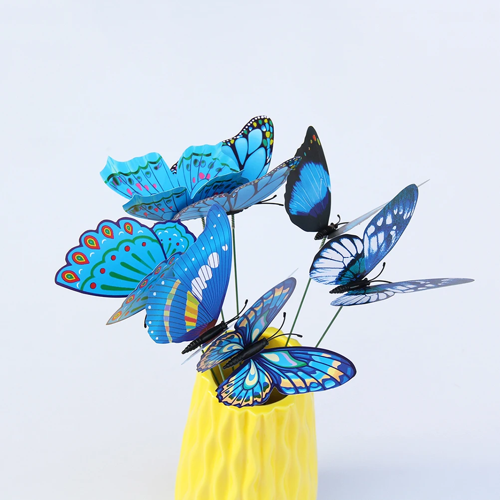 

24pcs Simulation Butterfly Stakes Artificial Plant Decor Diy Ornament For Garden Patio Lawn Flowerpot Waterproof Pvc Foldable