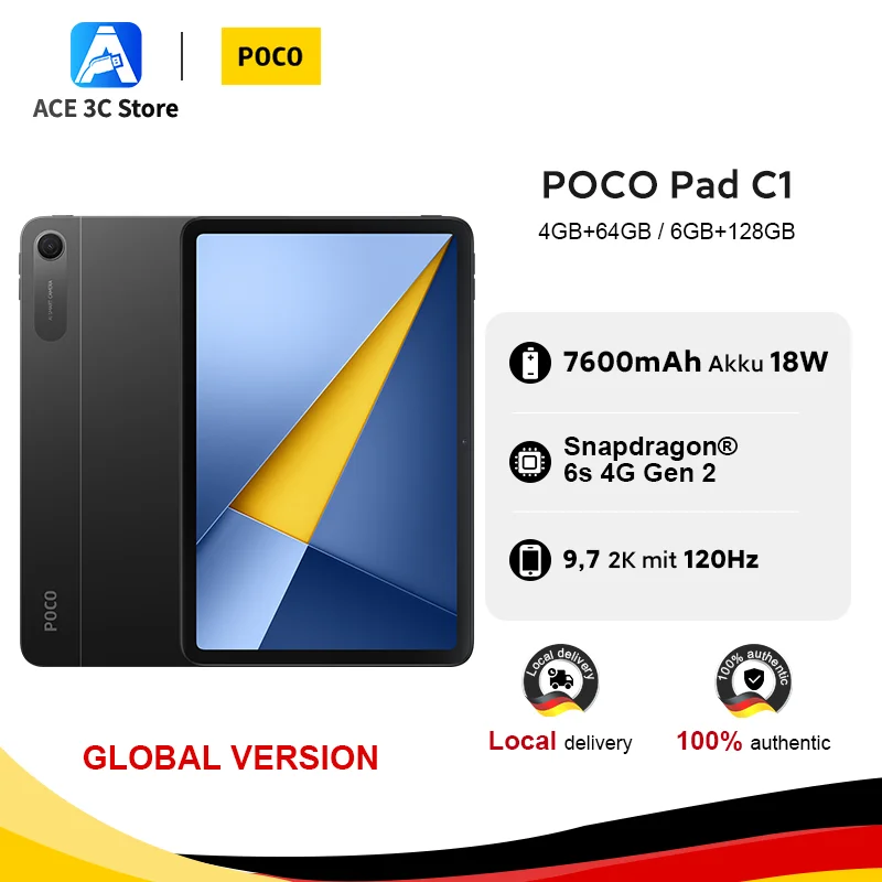 Globale Version POCO Pad C1 Snapdragon 6s 4G Gen 2 9,7 Zoll 2K 120Hz Display 7600mAh Akku 18W schnelles Laden Wi-Fi POCO Tablet