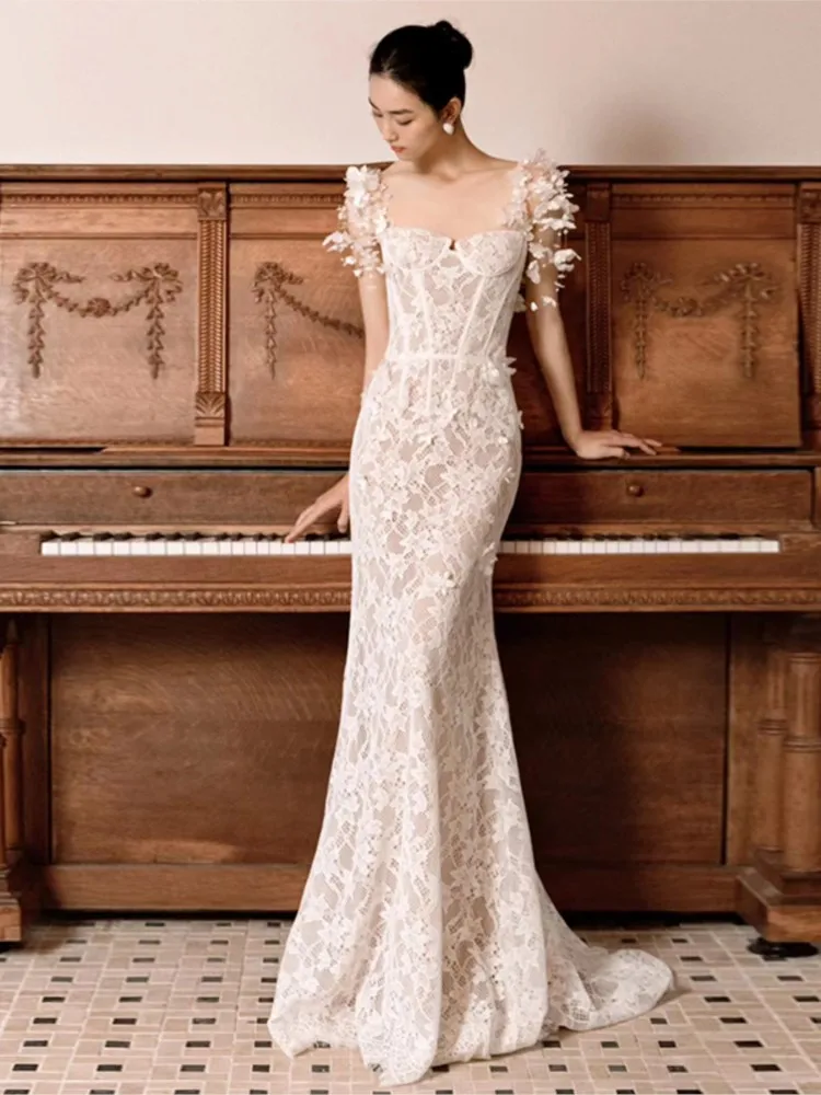 

Lace Light Wedding Dress Slim-Fit Slimming Bridal Temperament Welcome Yarn Luxury Fishtail Suspender