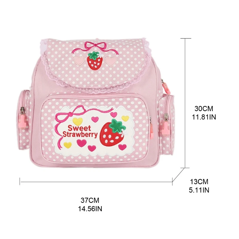 E74B Girl Embroidery Strawberry School Backpack Children\'s Schoolbag Student Girls Birthday Gift Japanese Cartoon