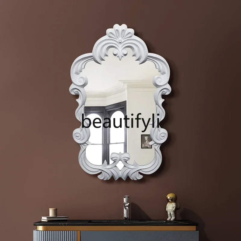 Bedroom light luxury, entrance fireplace dining side wall-mounted decorative mirror French retro bathroom cosmetic mirror CQY
