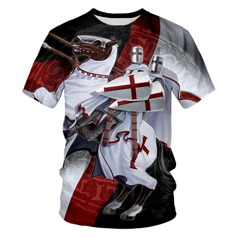 

Vintage Men 3D Graphic T Shirts Soldier Of The Cross Printed Short Sleeve Casual Streetwear Oversized Tee Comfortable Tops