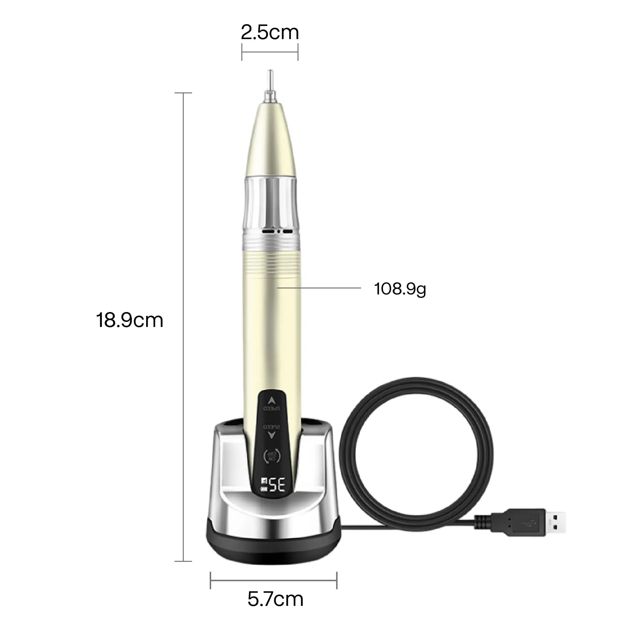 Jinmodo 35,000 RPM SalonGrade Pen Style Nail File, Magnetic charging Nail Drill,Metal Nail Buffing Machine,Nail Filing