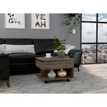 Image Luanda Lift Top Coffee Table, Casters, One Shelf Dark Brown