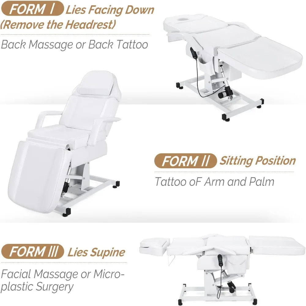 Fully Electric Salon Facial Bed Chair, Multi-Purpose Massage Tattoo Lash Waxing Table, Height Backrest Footrest Adjustable