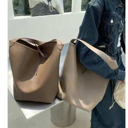 Retro simple shoulder bags large capacity bucket underarm bag pu leather women's commuter tote bag fashion ladies purse handbags