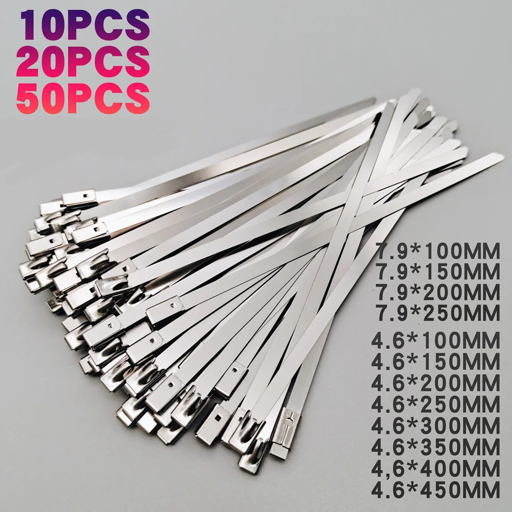 

10/20/50pcs Stainless Steel Metal Cable Ties 4.6mm 7.9mm Width Self-Locking Cable Ties Mounts Cable Retainer Zip Tie