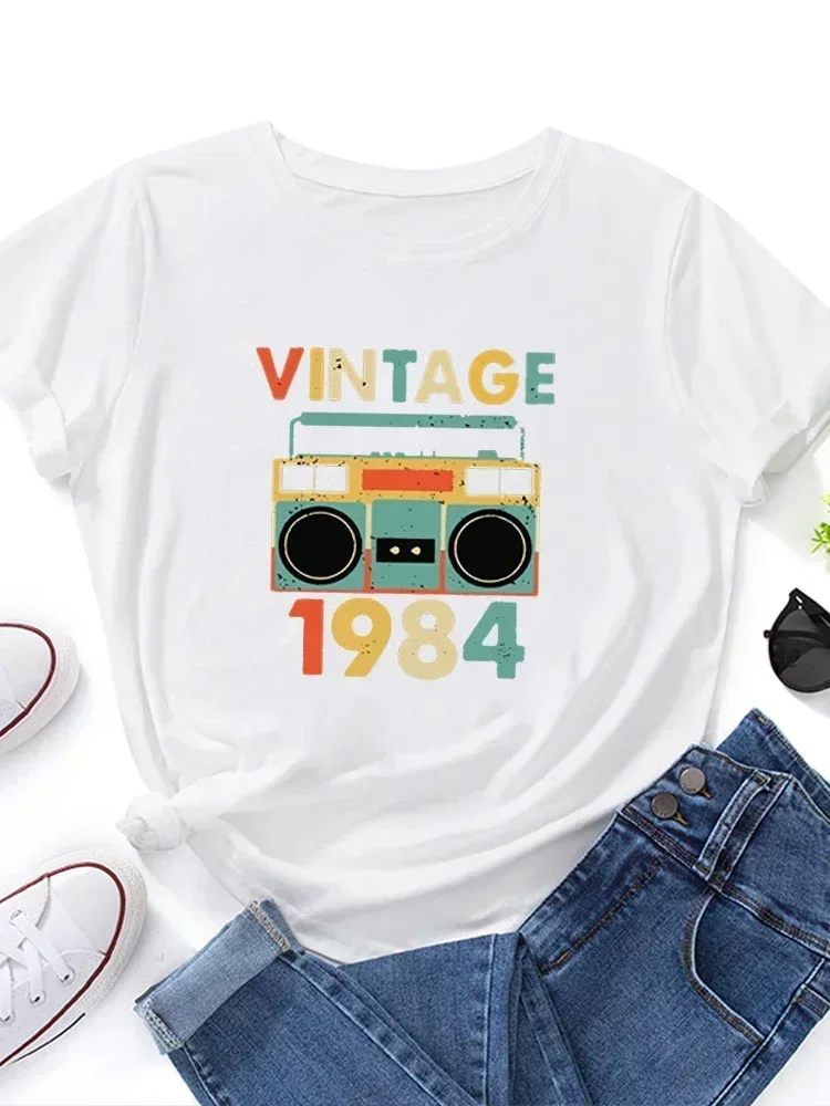 New Arrival fashion heavyweight Vintage 1984 Recorder Print Short Sleeve O Neck Loose men tee Shirt Tops Clothes Camisetas Mujer